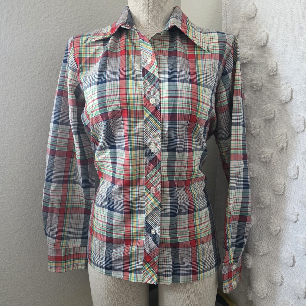 JC Penny Multicolor Plaid Shirt Wing Collar